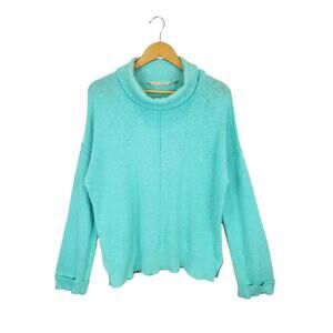 Soft Surroundings Women's Slub Knit Cowl Neck Sweater Turquoise Aqua Blue Large